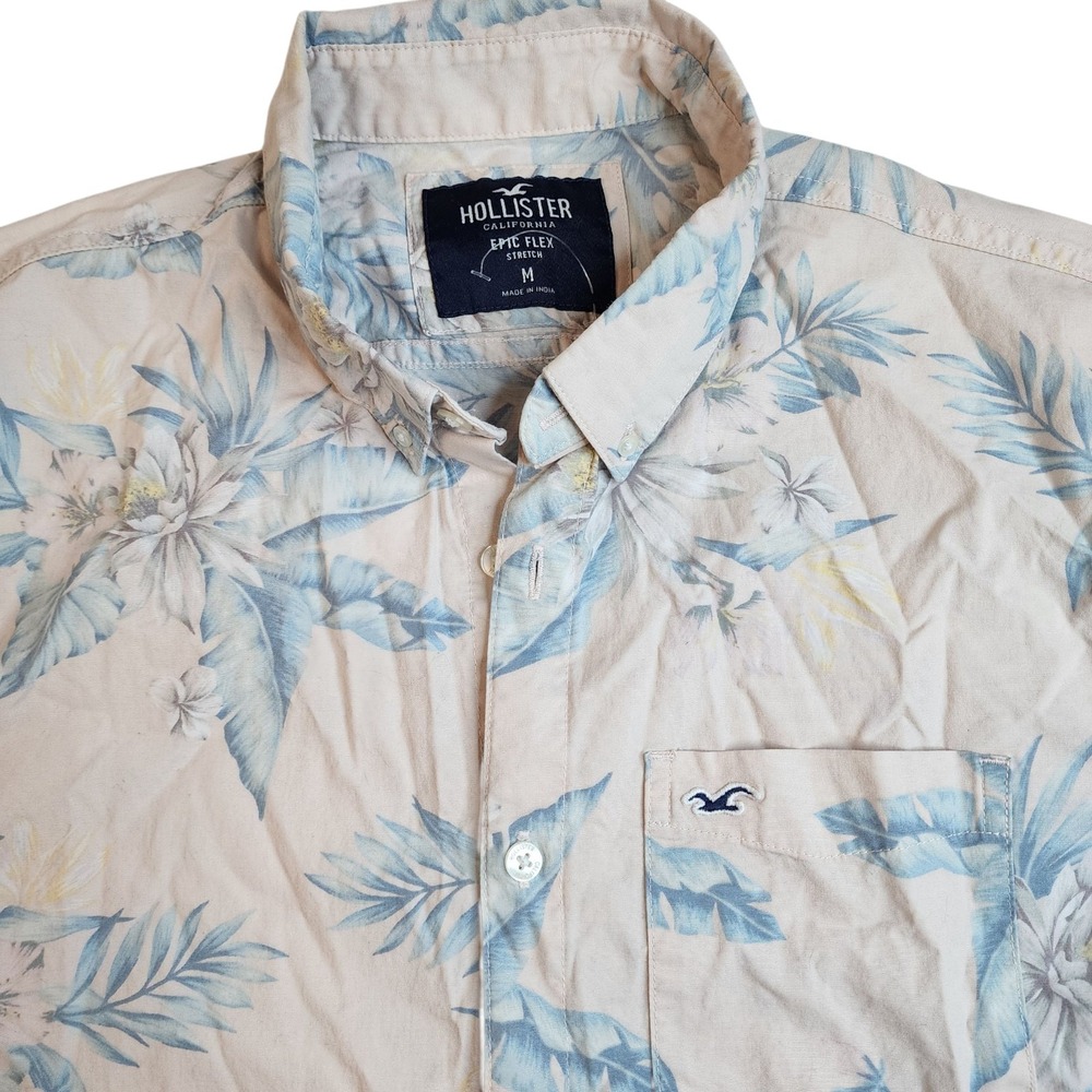 Hollister Hawaiian Shirt Pink  Floral Men Med Epic Flex Button Down Short Sleeve